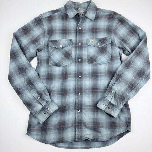Carhartt Other - Carhartt Men's Relaxed Fit Plaid Long Sleeve Grey Blue Heavyweight Shirt Small